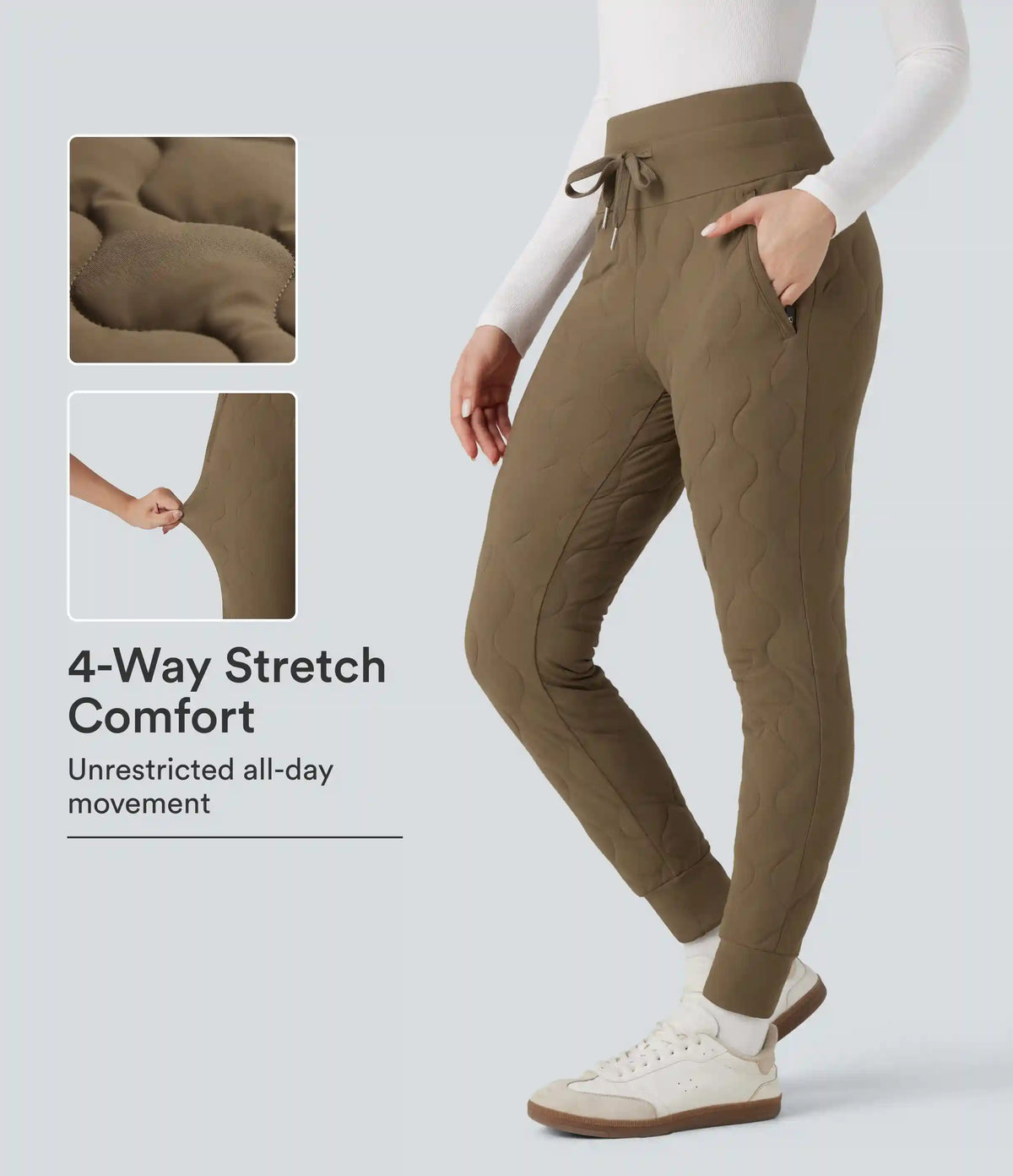 PuffFlex High Waisted Drawstring Casual Quilted Joggers with Pockets