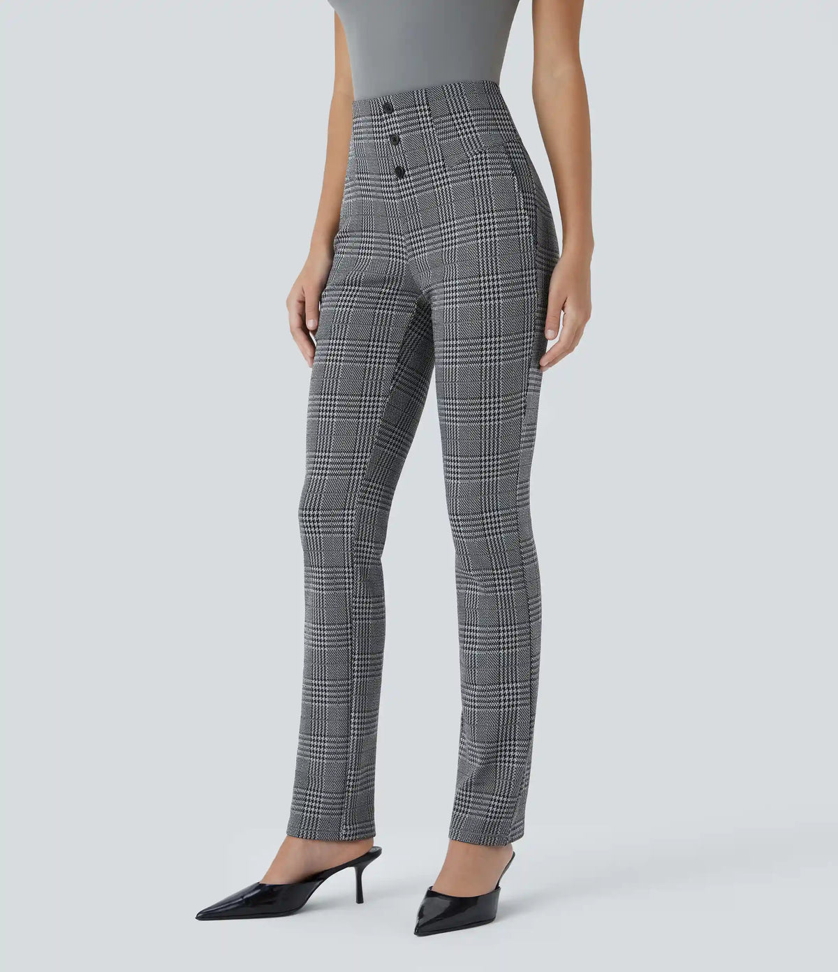 Halara Flex™ High Waisted Houndstooth Plaid Skinny Work Pants with Pockets