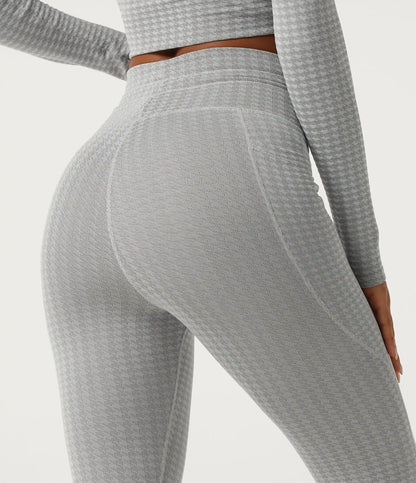 High Waisted Houndstooth Drawstring Yoga Legging with Pockets