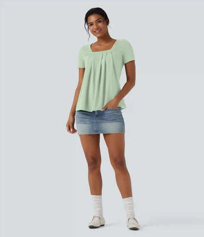 Square Neck Short Sleeve Casual Blouse