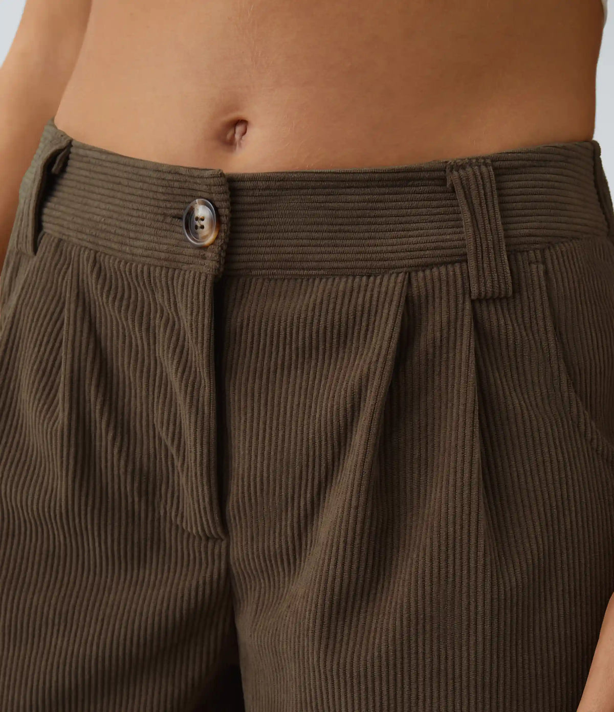 Mid Rise Zipper Pocket Corduroy Casual Pants