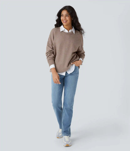 Round Neck Dropped Shoulder Long Sleeve Casual Sweater