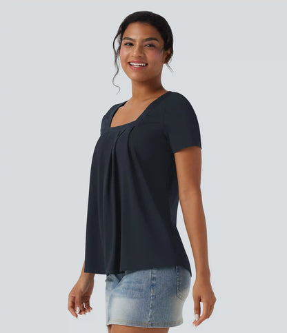 Square Neck Short Sleeve Casual Blouse