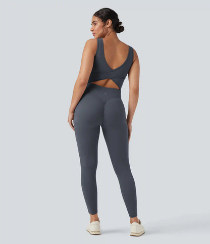 Halara UltraSculpt™ V Neck Tummy Control Butt Lifting Workout Jumpsuit with Pockets