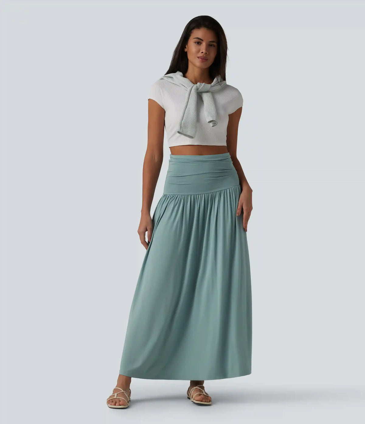 Tube Ruched Flowy Midi Casual Dress