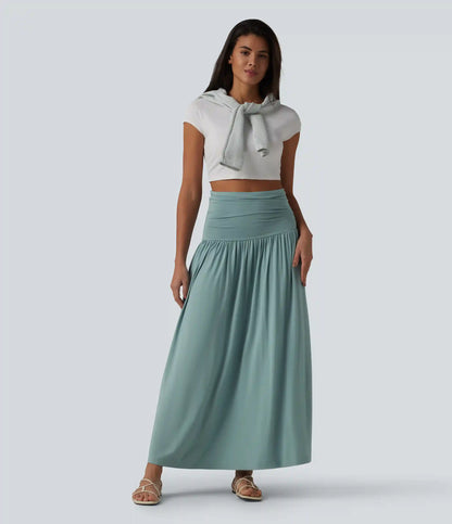 Tube Ruched Flowy Midi Casual Dress