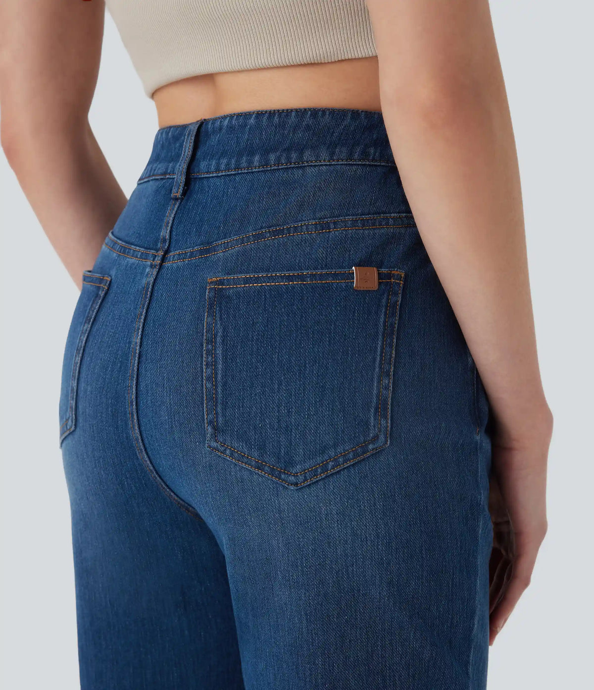 Halara Flex™ Mid Rise Straight Leg Washed Casual Jeans with Pockets