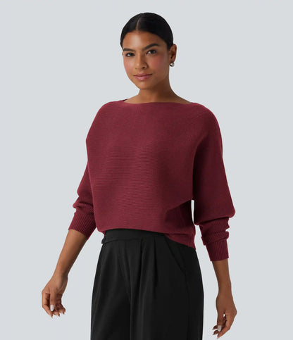 Boat Neck Batwing Sleeve Casual Sweater