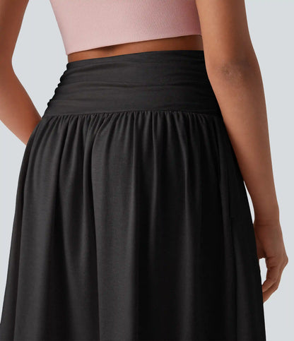 High Waisted Ruched Pocket Flowy Skirt