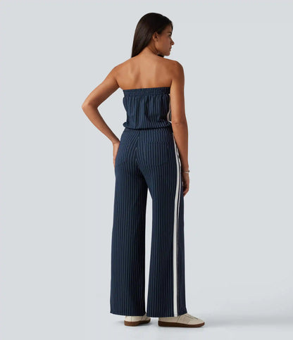 Tube Side Stripe InstantCool Straight Leg Casual Jumpsuit with Pockets-Easy Peezy Edition