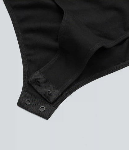 U Neck Short Sleeve Snap Skinny Work Bodysuit