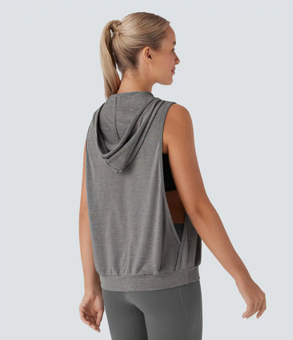 Hooded Drawstring Sleeveless Workout Tank Top