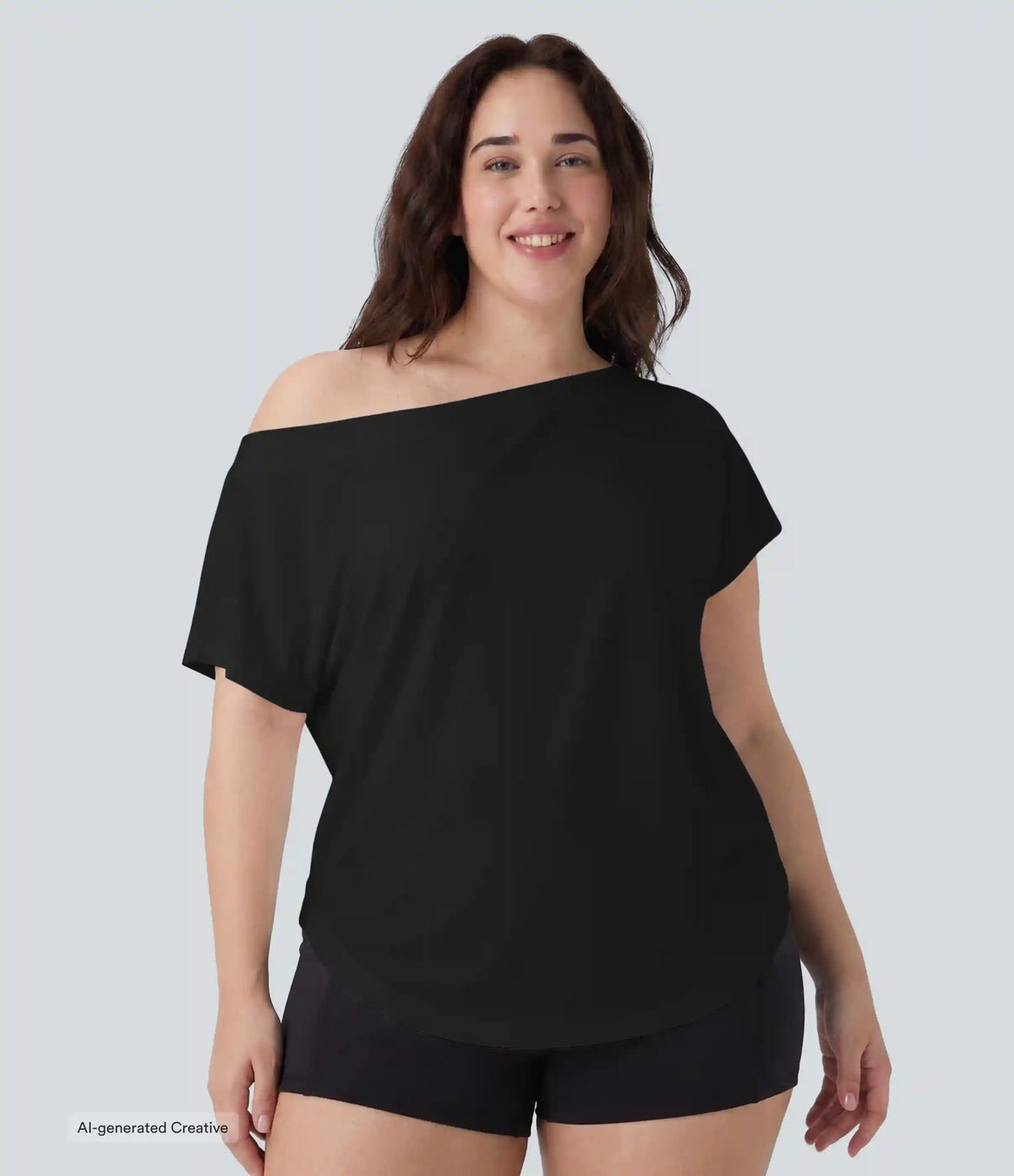 Plus Size One Shoulder Short Sleeve Curved Hem High Low Quick Dry Yoga Sports Top