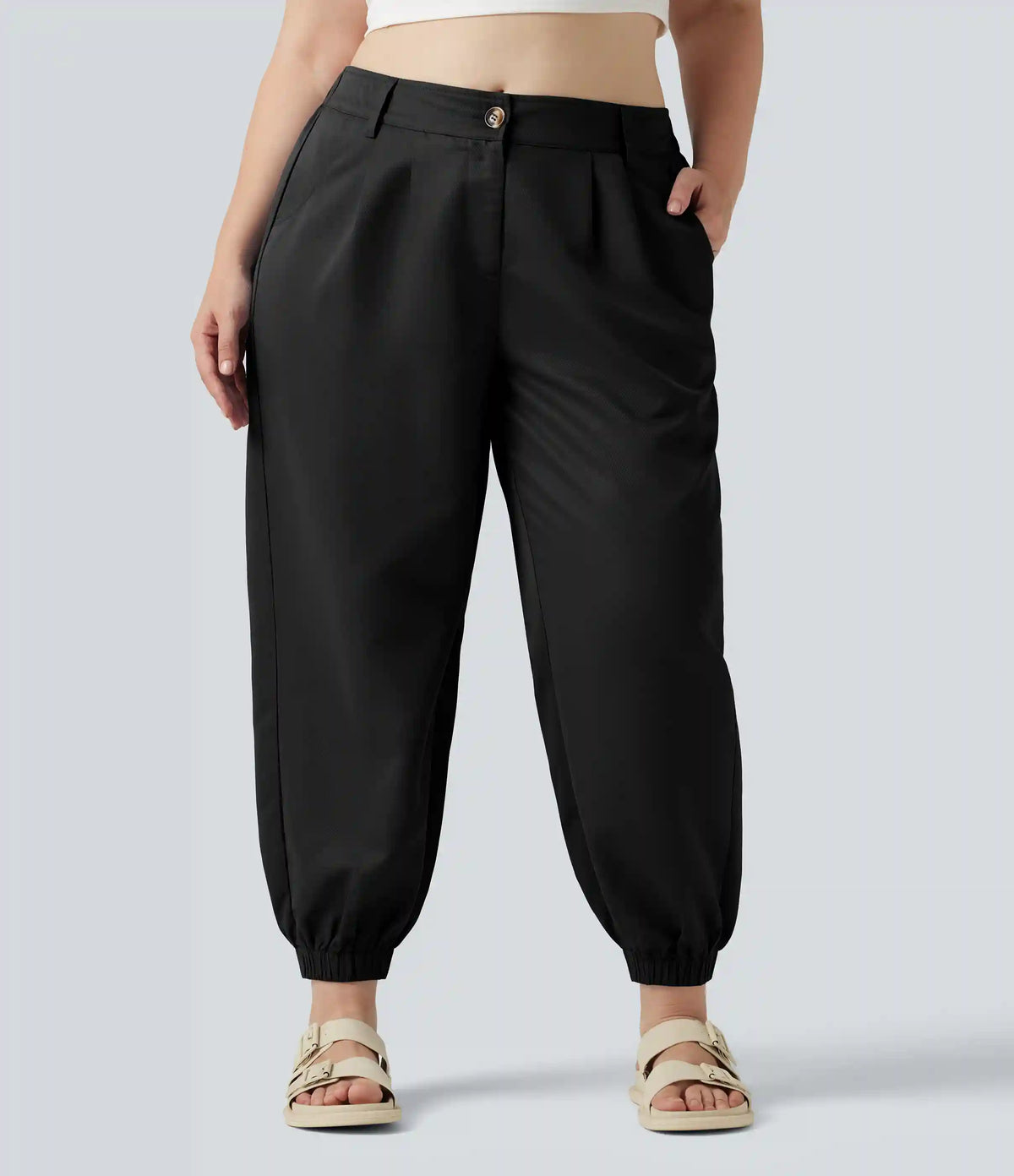 Plus Size Mid Rise Casual Joggers with Pockets