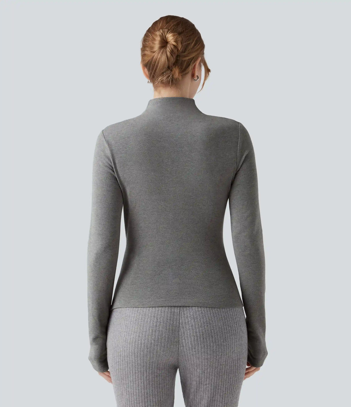 Mock-neck Long Sleeve Ruched Asymmetric Hem Thermal Casual Top