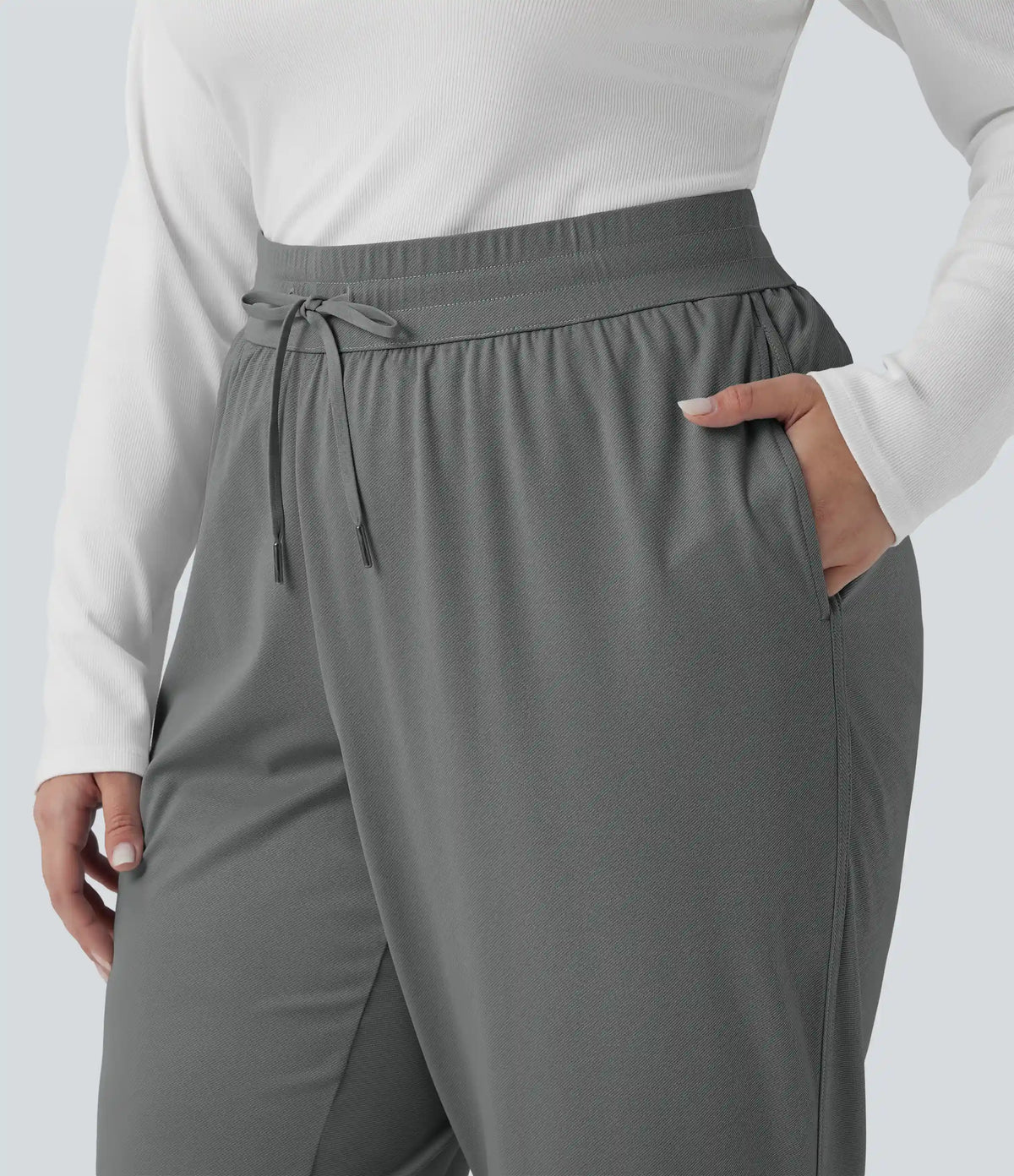 Plus Size Mid Rise Drawstring Curved Hem Quick Dry Golf Tapered Pants with Pockets-UPF40+