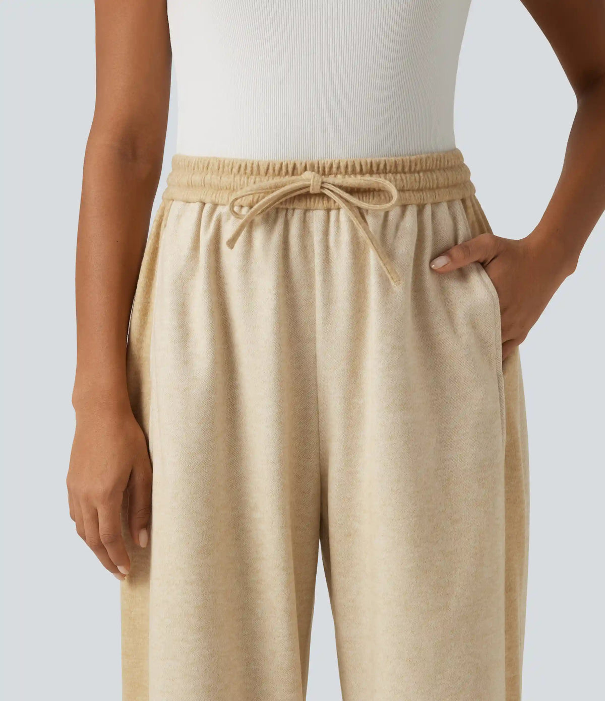 High Waisted Drawstring Straight Leg Casual Pants with Pockets