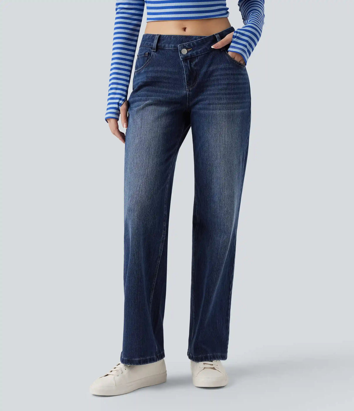 Halara Flex™ Asymmetric Low Rise Straight Leg Casual Jeans with Pockets