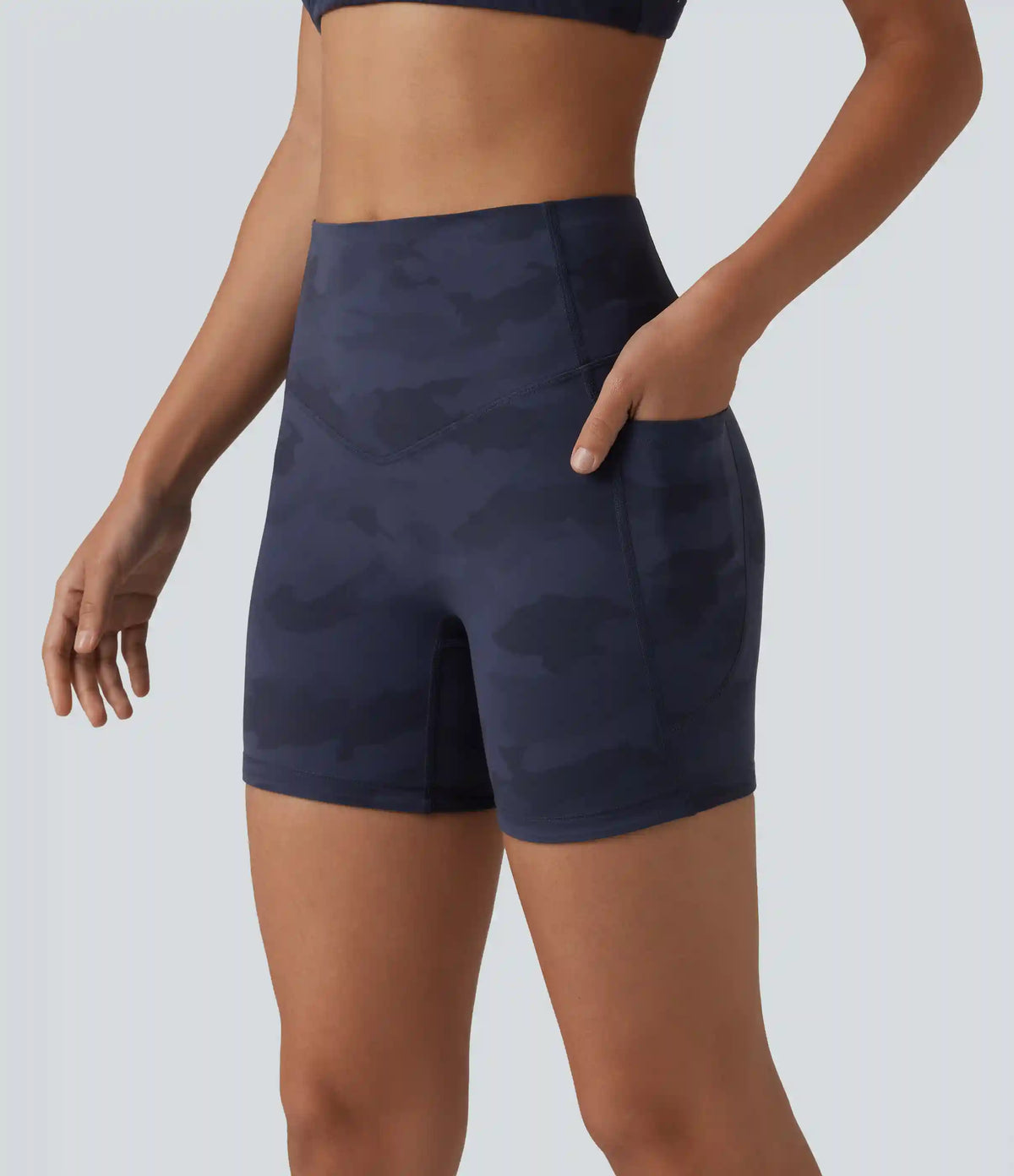 Halara UltraSculpt™ Camo Print High Waisted Tummy Control Training Biker Shorts 5'' with Pockets