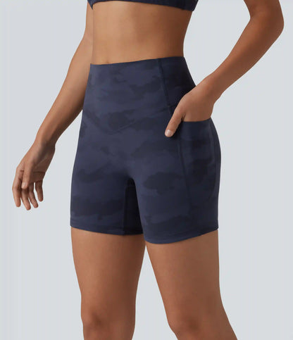 Halara UltraSculpt™ Camo Print High Waisted Tummy Control Training Biker Shorts 5'' with Pockets