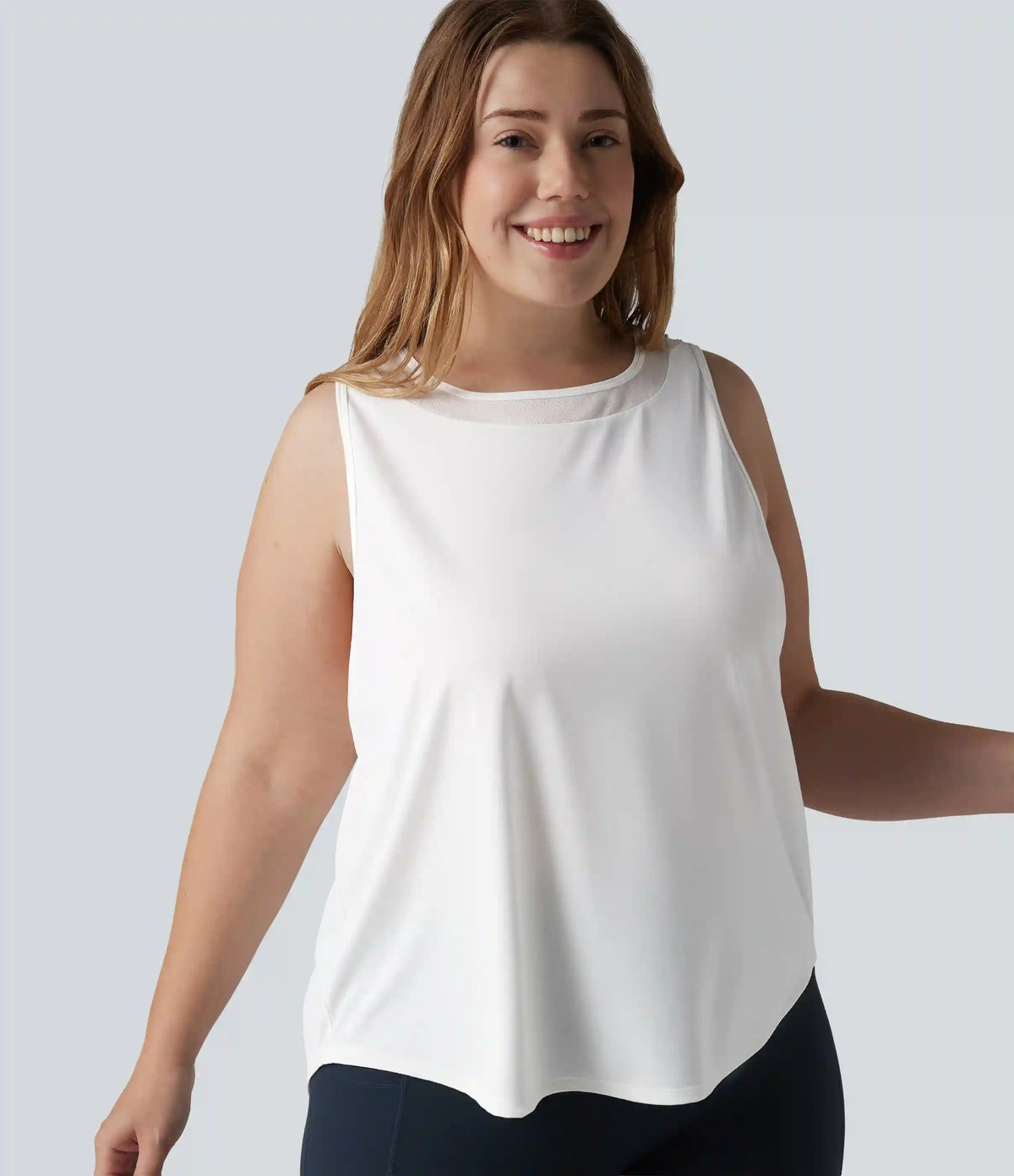 Plus Size Contrast Mesh Curved Hem Running Tank Top