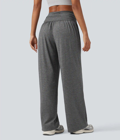 High Waisted Ruched Heathered Yoga Baggy Pants with Pockets