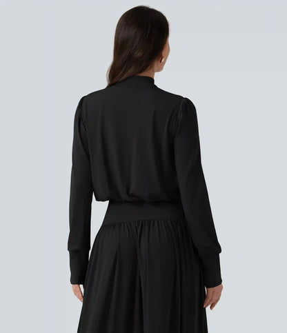 Mock Neck Long Sleeve Ruched Party Maxi Dress with Pockets