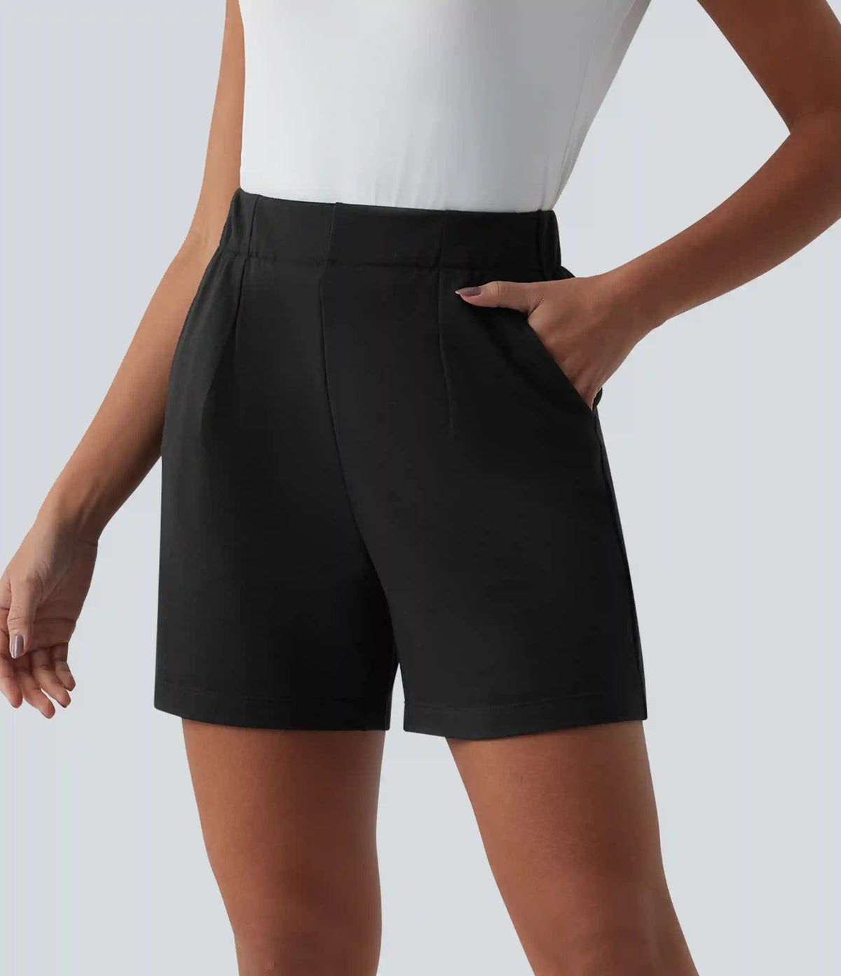High Waisted Pleated Casual Baggy Sweat Shorts with Pockets