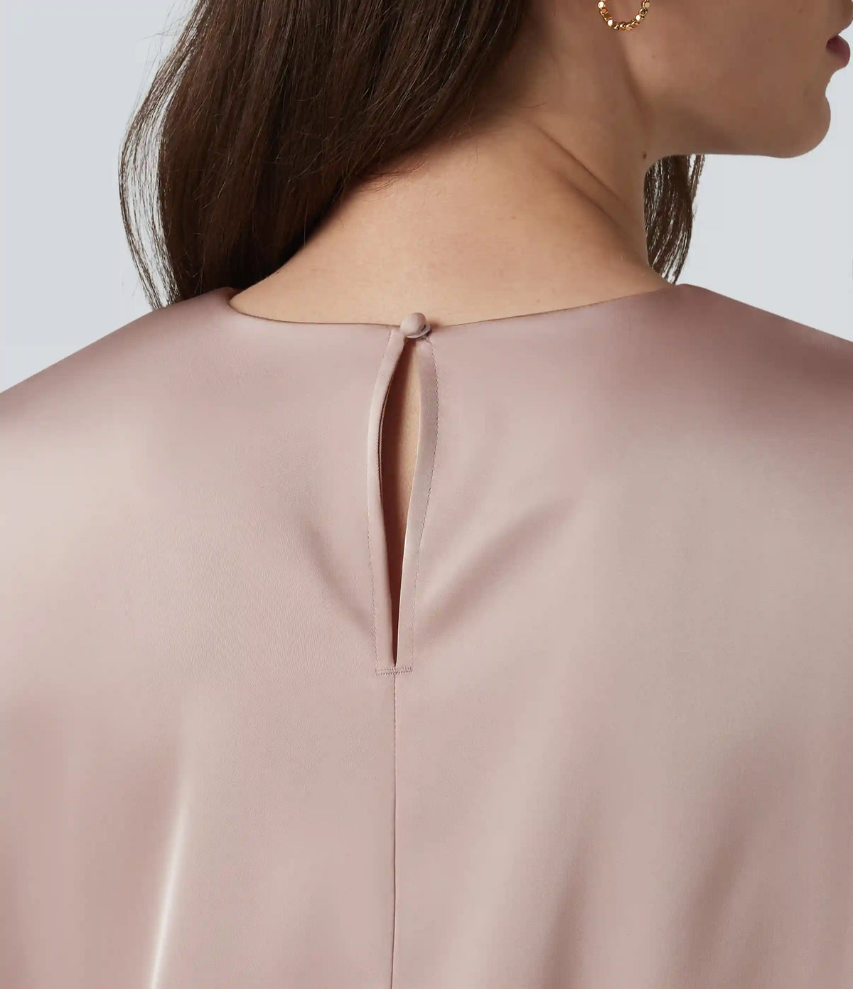 Round Neck Keyhole Back Cap Sleeve Satin Work Top