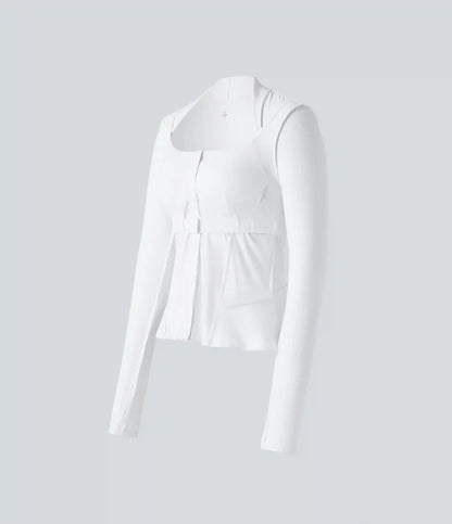 Halara UltraSculpt™ Push-Up Long Sleeve Thumb Hole Zipper Ruffle Hem Yoga Curvy Jacket