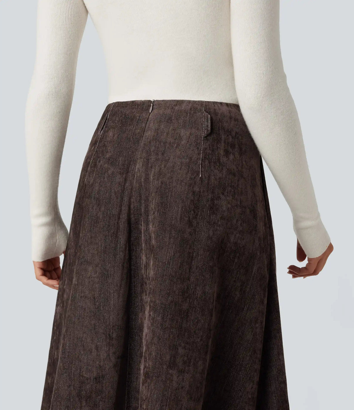 High Waisted A Line Midi Work Skirt with Pockets