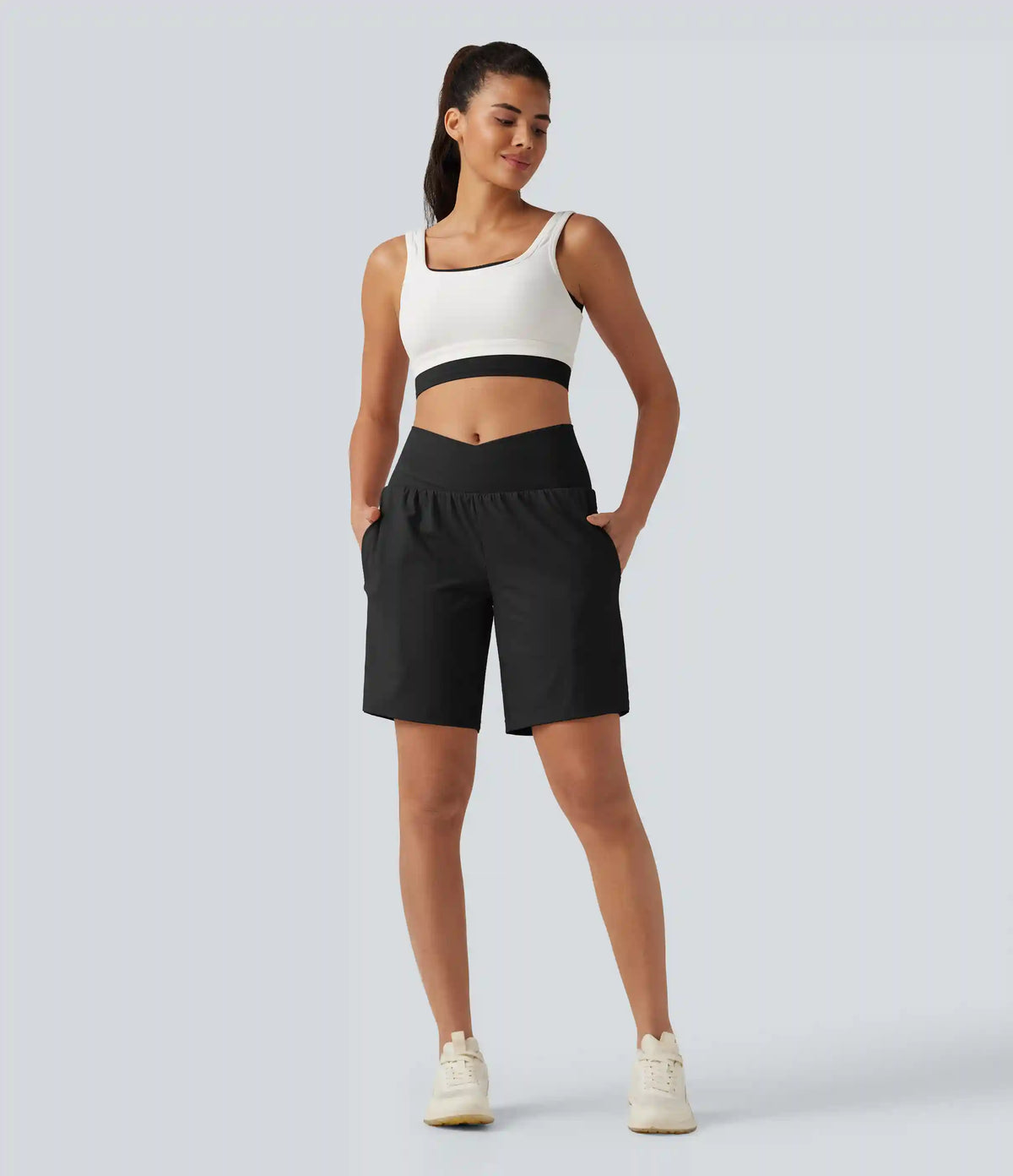 SoftlyZero™ Airy Crossover High Waisted 2-in-1 InstantCool Yoga Shorts 9'' with Pockets