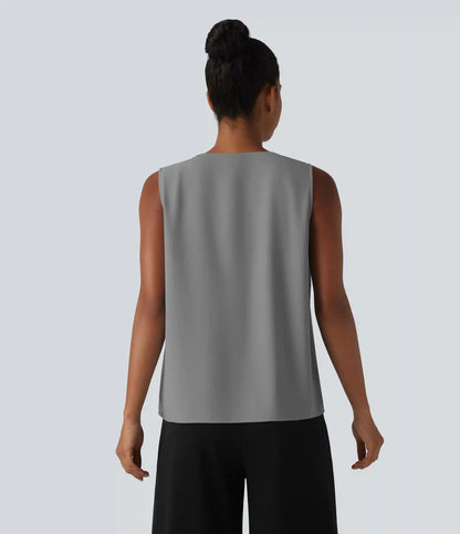 Wrinkle Recovery V Neck Sleeveless Oversized Work Blouse