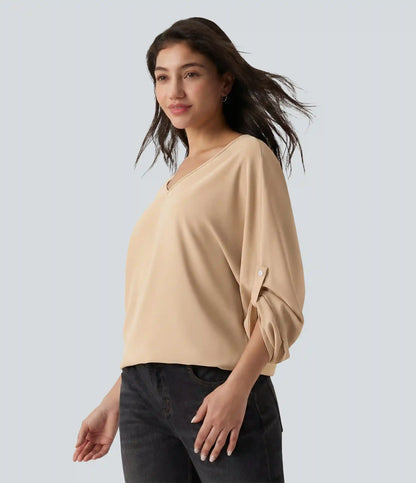 Wrinkle Recovery V Neck Long Sleeve Work Blouse