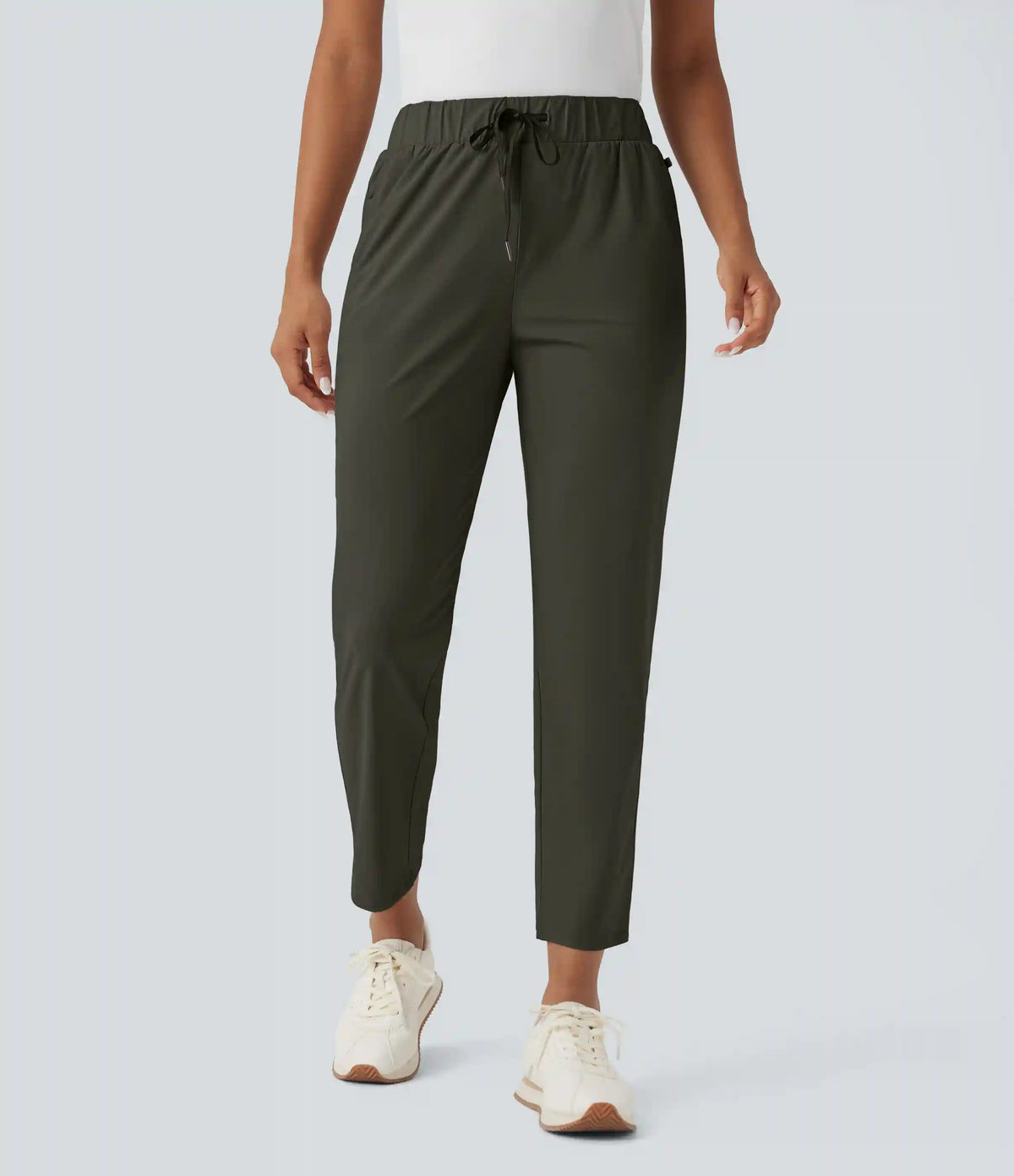 High Waisted Drawstring Pockets Quick Dry Golf Tapered Pants-Golf Tee Pocket