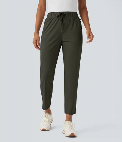 High Waisted Drawstring Pockets Quick Dry Golf Tapered Pants-Golf Tee Pocket