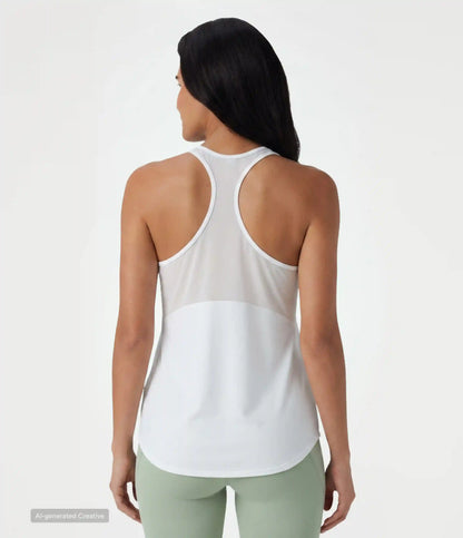 Racerback Breathable Mesh Curved Hem Quick Dry Yoga Tank Top