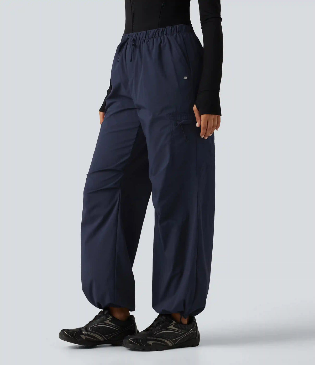 Mid Rise Drawstring Ruched Wide Leg Hiking Pants with Pockets