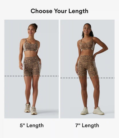 Halara UltraSculpt™ Leopard Print High Waisted Tummy Control Color Block Stripes Training Biker Shorts 7'' with Pockets