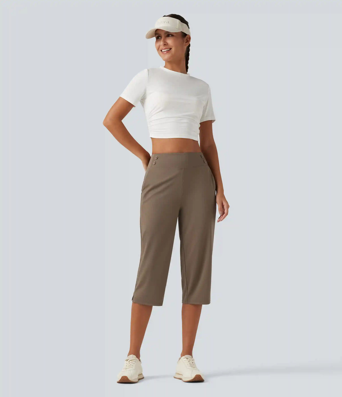 Mid Rise Quick Dry Capri Golf Pants with Pockets-UPF40+