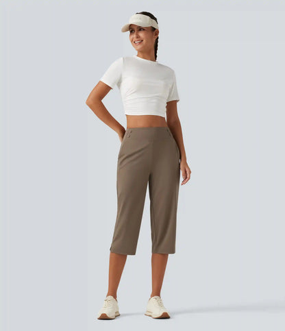 Mid Rise Quick Dry Capri Golf Pants with Pockets-UPF40+