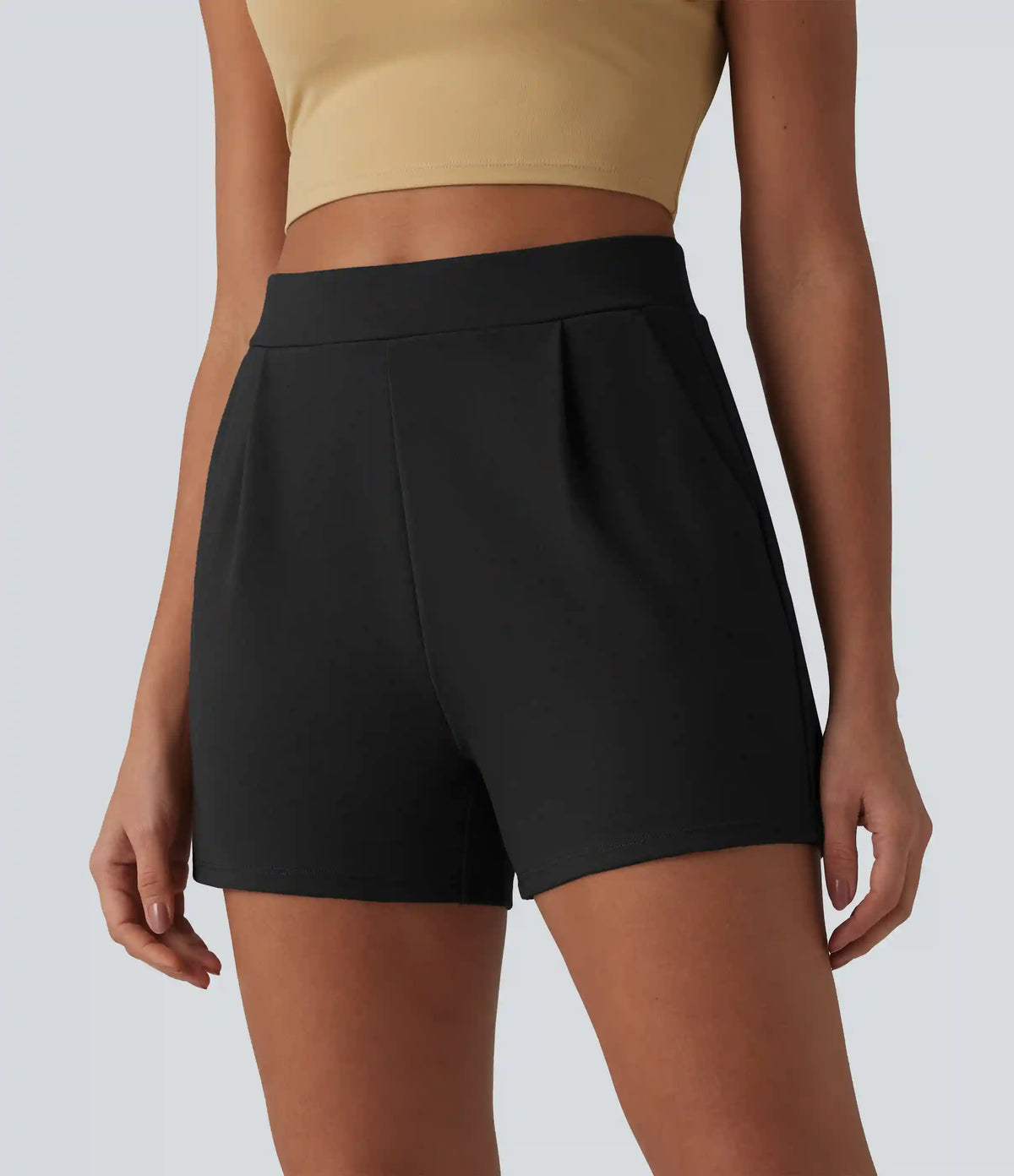 High Waisted Pleated Work Shorts with Pockets