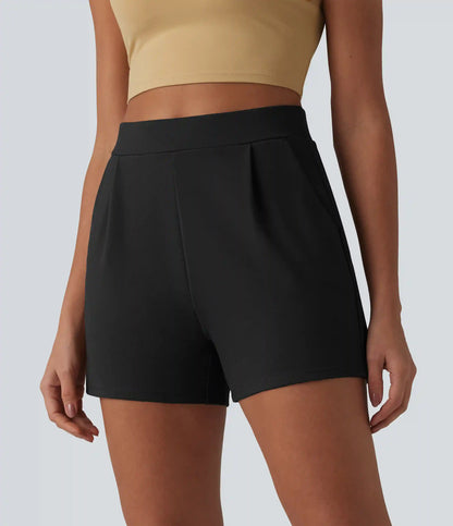 High Waisted Pleated Work Shorts with Pockets