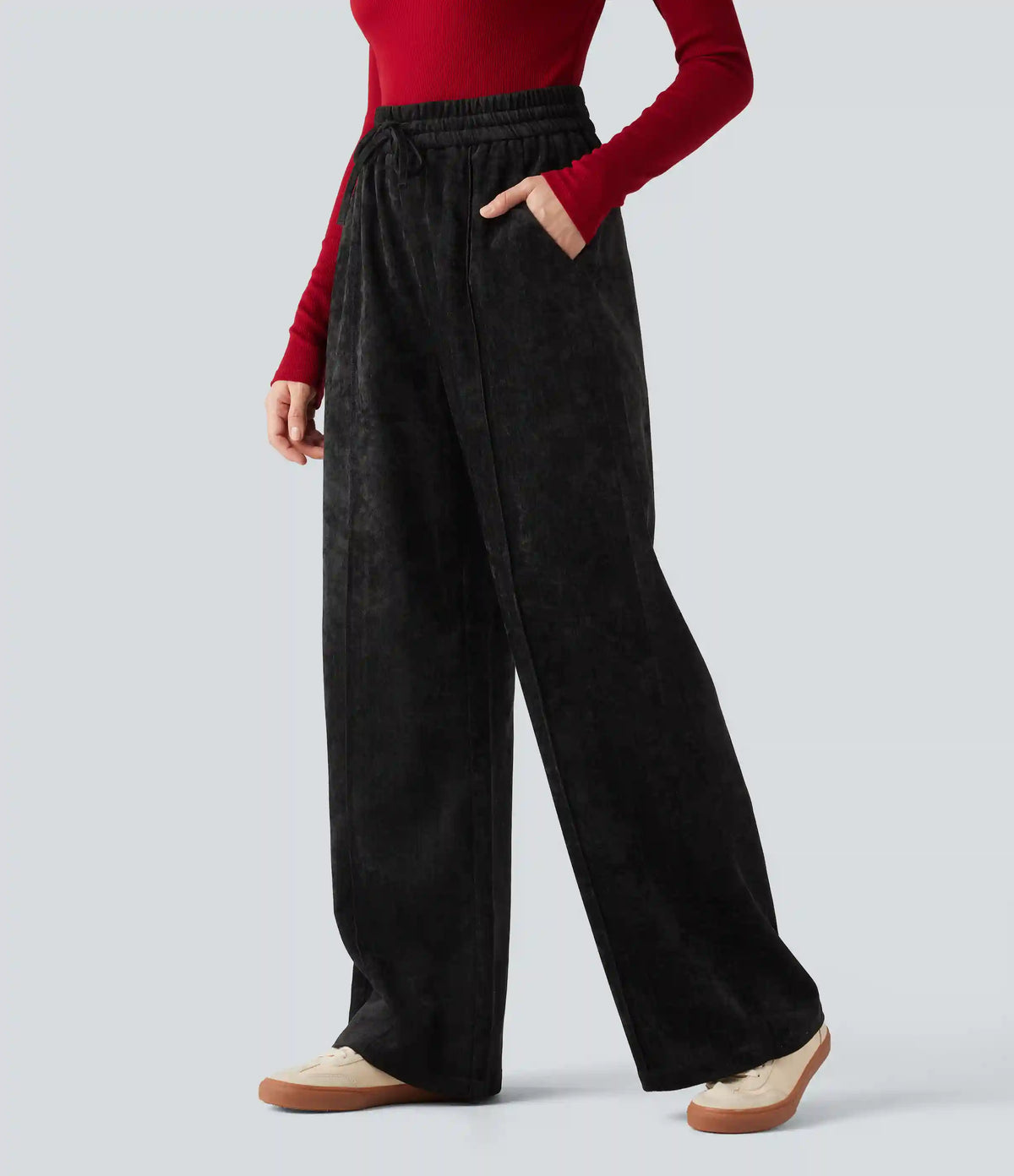 High Waisted Drawstring Baggy Casual Pants with Pockets