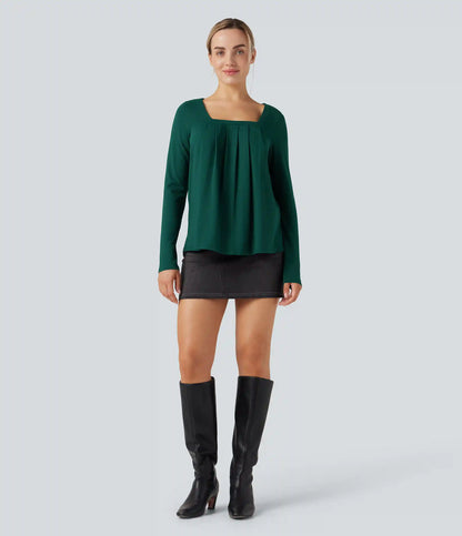Square Neck Long Sleeve Casual Top