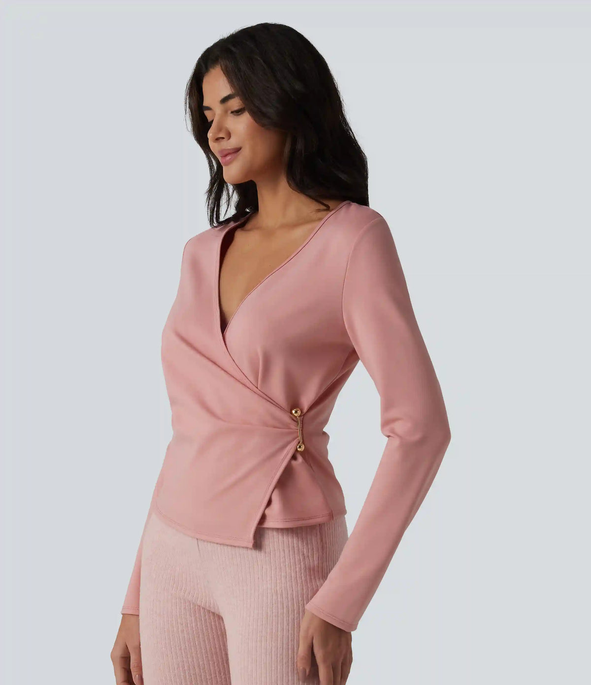 V-neck Long Sleeve Wrap Casual Top