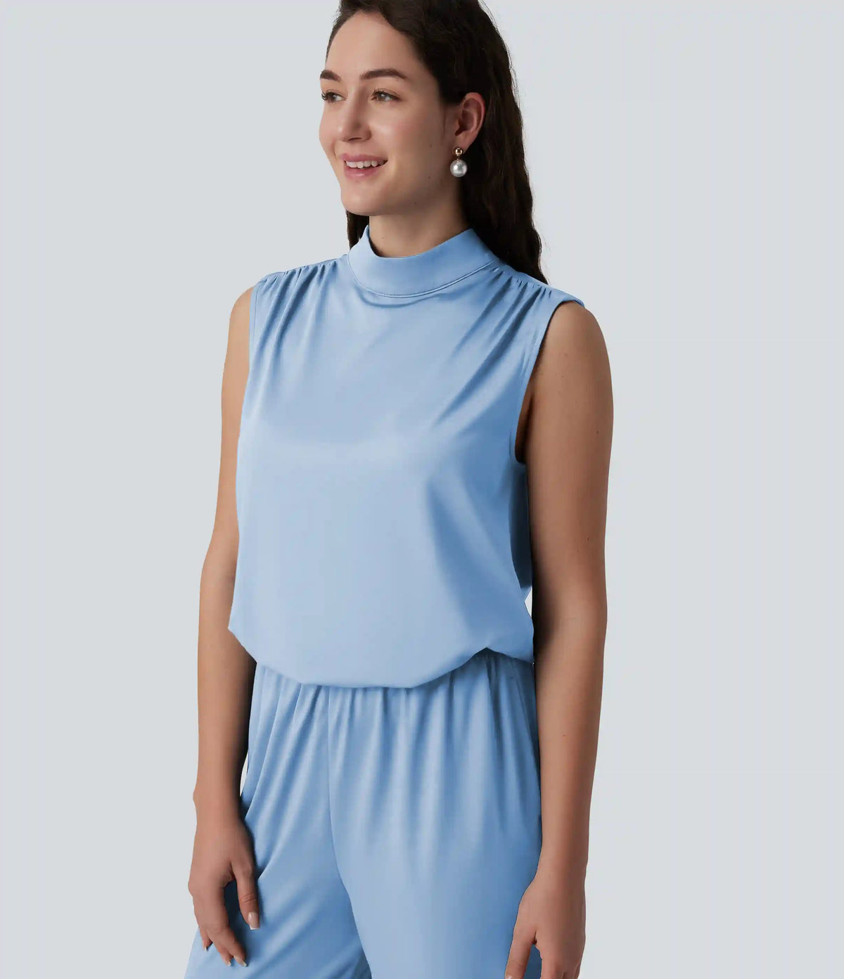 Stand Collar Sleeveless Straight Leg Bridesmaid And Wedding Guest Jumpsuit with Pockets-Easy Peezy