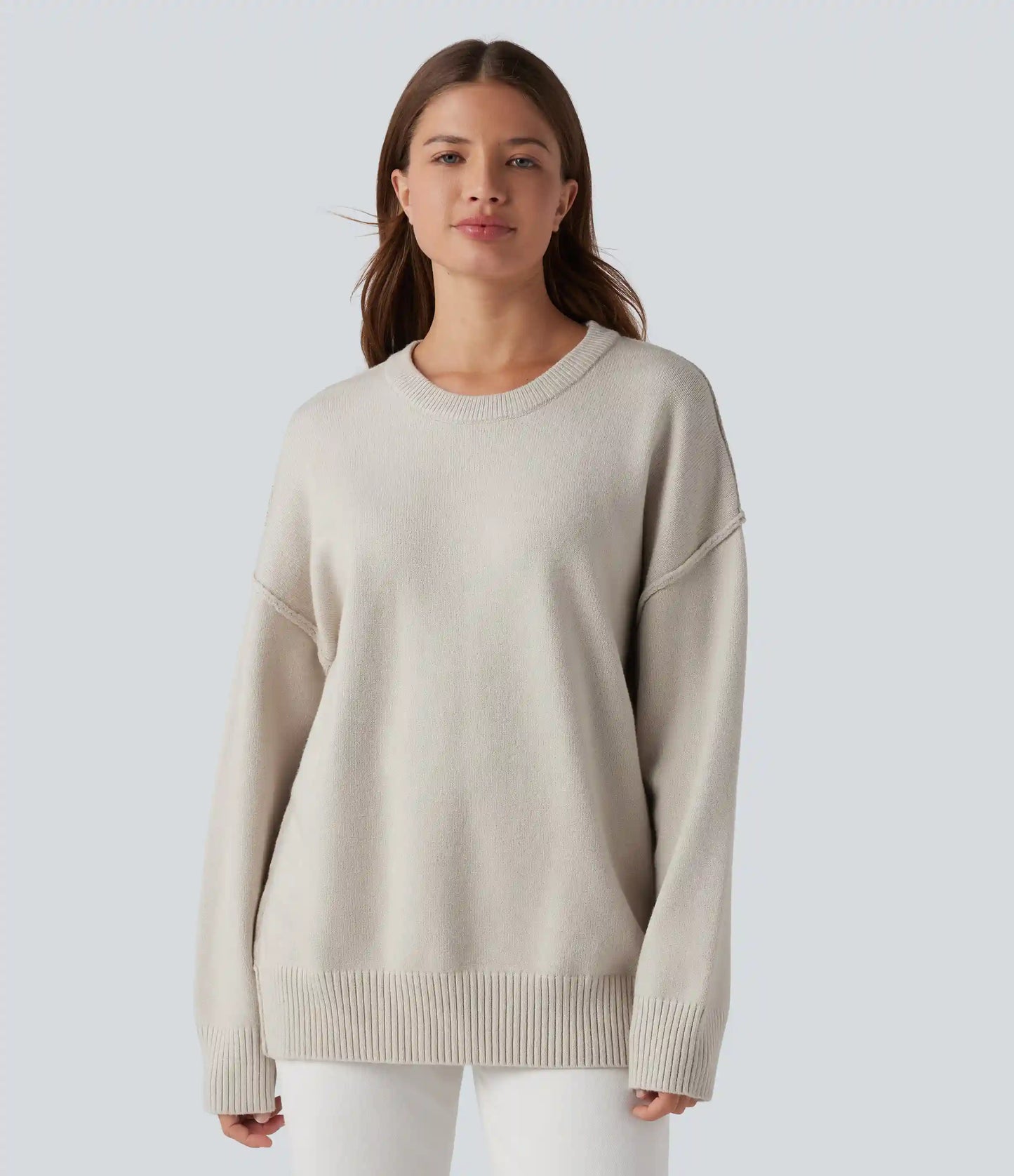 Round Neck Dropped Shoulder Long Sleeve Casual Sweater