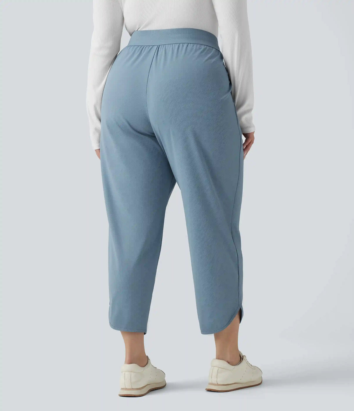 Plus Size Mid Rise Drawstring Curved Hem Quick Dry Golf Tapered Pants with Pockets-UPF40+