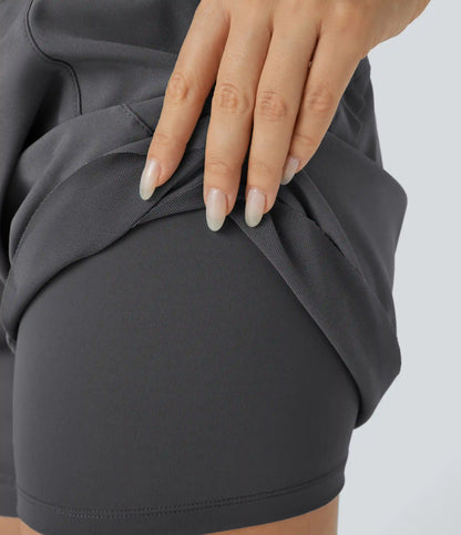 Mid Rise Drawstring Contrast Mesh 2-in-1 Flowy Running Shorts 5''